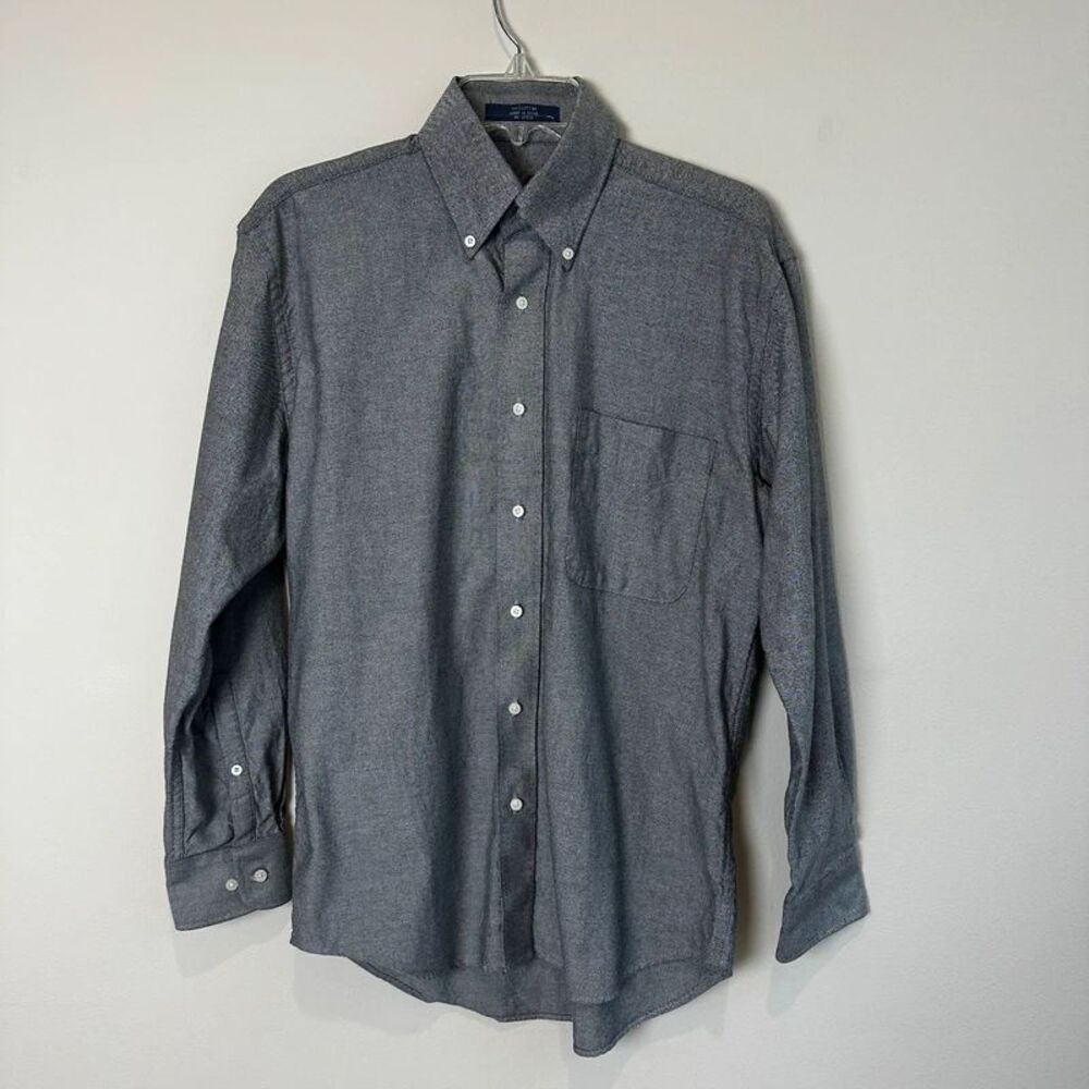 Alan Flusser Men's Gray Oxford Button Down Shirt Small Cotton Preppy Classic